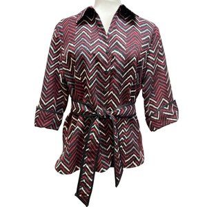 SILK LAND SZ LARGE 3/4 SLEEVE BELTED LINED JACKET‎ TOP